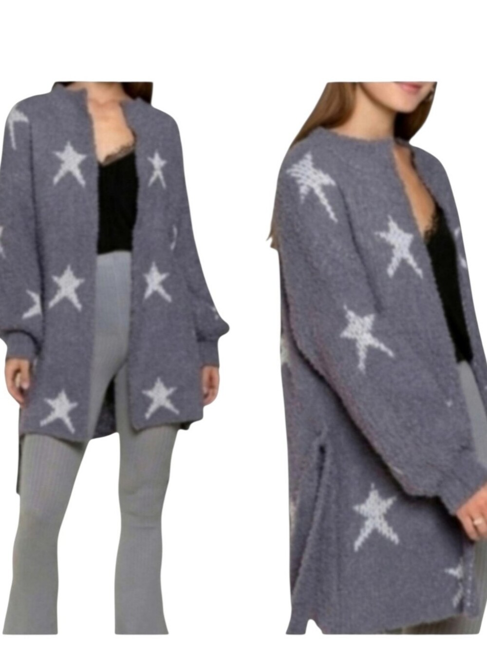 POL Boucle Cardigan Gray & White Stars